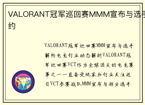 VALORANT冠军巡回赛MMM宣布与选手解约