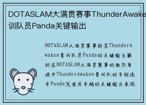 DOTASLAM大满贯赛事ThunderAwaken青训队员Panda关键输出