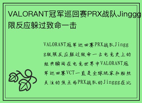 VALORANT冠军巡回赛PRX战队Jinggg极限反应躲过致命一击