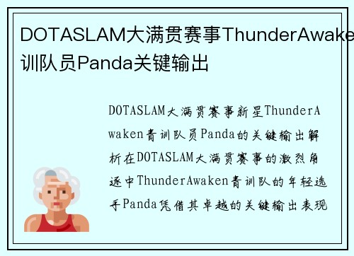 DOTASLAM大满贯赛事ThunderAwaken青训队员Panda关键输出
