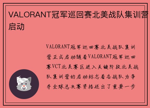 VALORANT冠军巡回赛北美战队集训营启动
